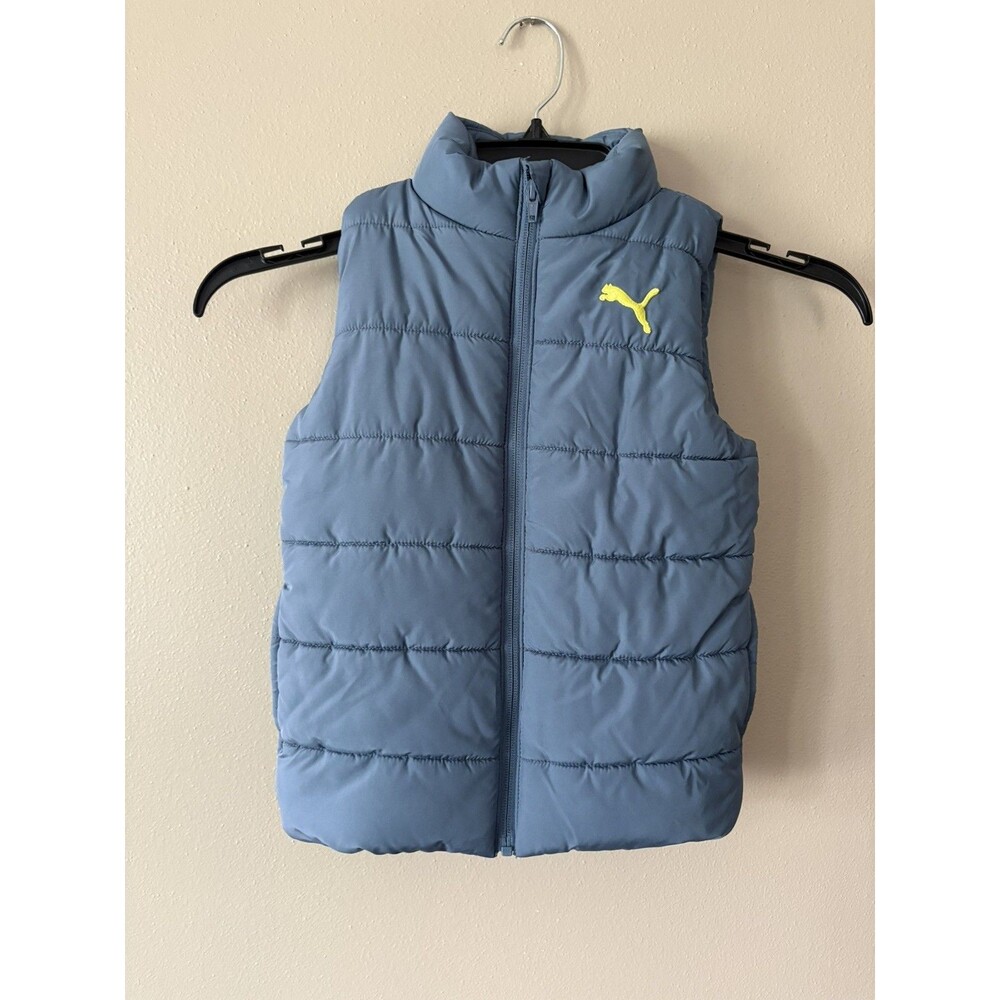 Puma Kids Puffer Vest Size XS 5/6 Pockets Full Zip Blue/Gray